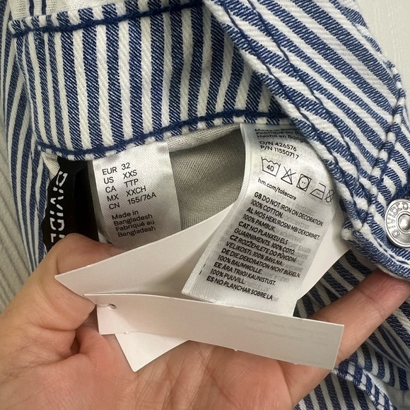 H&M - NWT Twill Dungarees Blue And White Stripe Adjustable Strap Overalls XXS - Picture 10 of 13